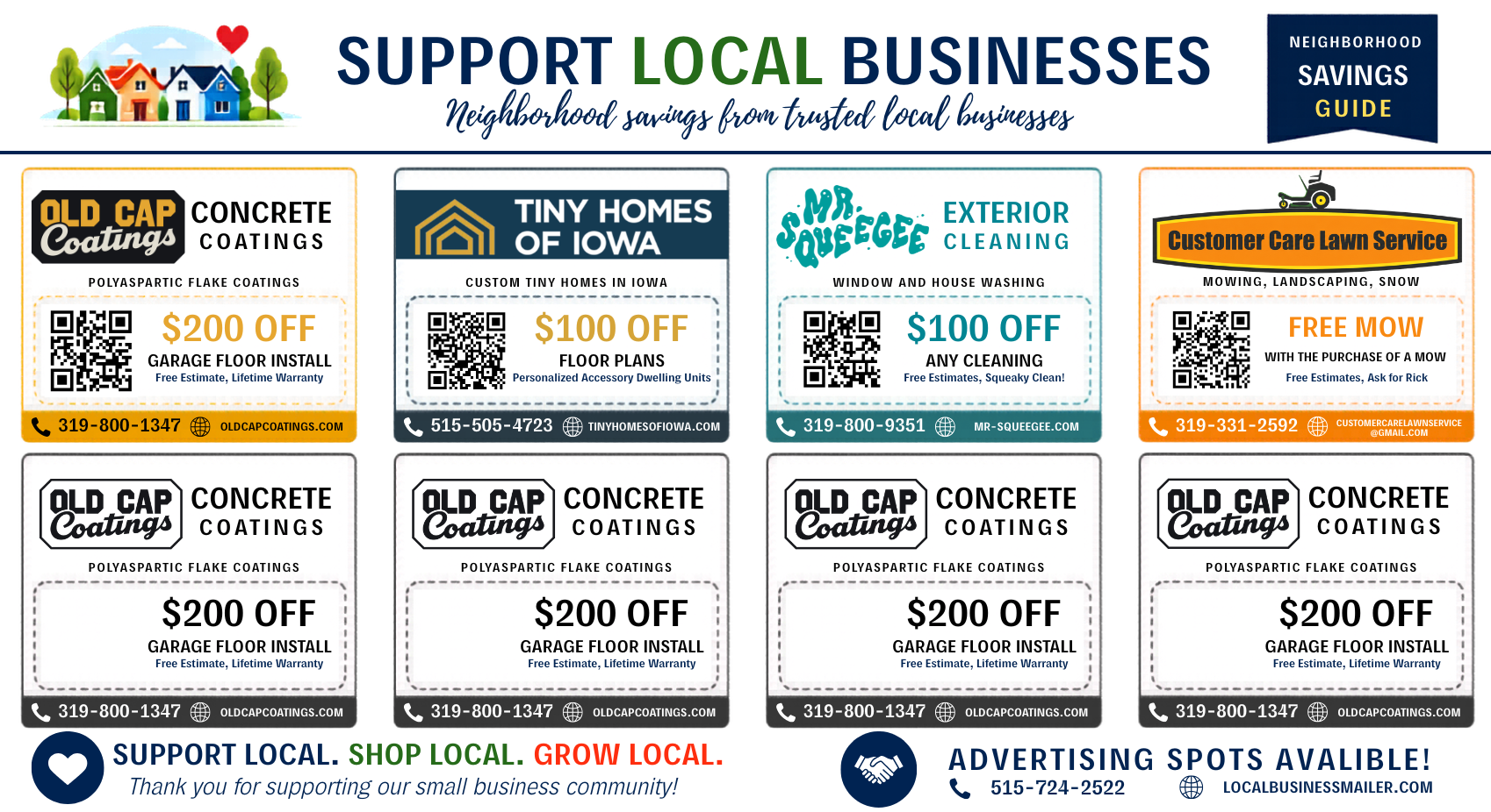 Sample Local Business Mailer with local business coupon spots